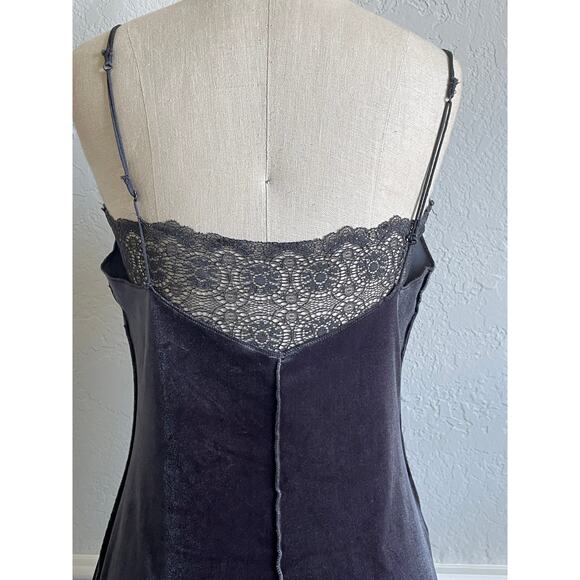 Free People Velvet Slip Gray Mini Lace Dress Small 90s Grunge Y2K - Picture 8 of 10